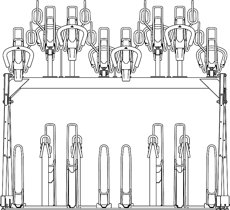 Doppelstock-Fahrradparksystem EASYLIFT CAPACITY-E mit Lademöglichkeit für E-Bikes, 16 Stellplätze