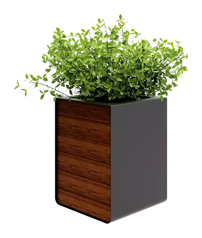 Pflanzbehälter REPOSA, 250 Liter, Seitenteile mit Bambusholzbelattung, Stahlteile in Gris sablé 2900