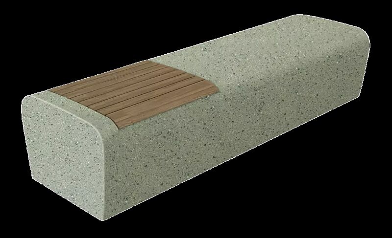 Sitzbank ONDA aus rekonstituiertem Marmor, mit Okouméholzsitz, Sitzfläche sandgestrahlt, in grün alpi