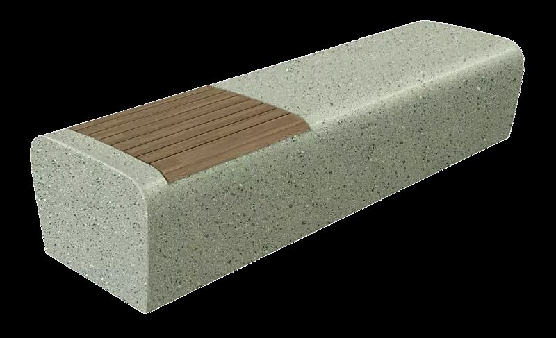 Sitzbank ONDA aus rekonstituiertem Marmor, mit Okouméholzsitz, Sitzfläche geschliffen, in grün alpi