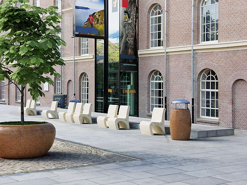 Sitz GEA aus Beton, in Granitoptik weiß