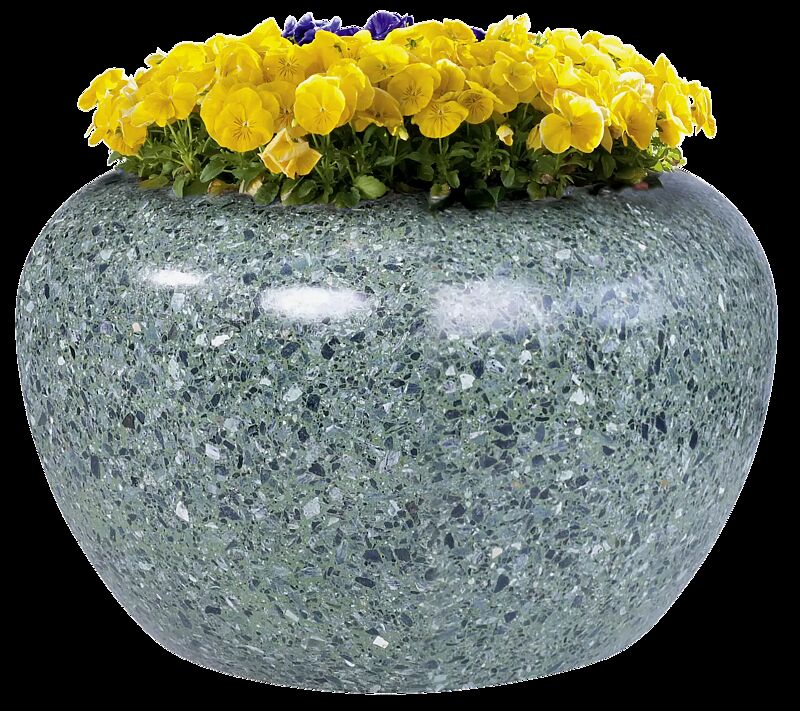 Pflanzbehälter LUNAO aus rekonstituiertem Marmor geschliffen, in grün alpi