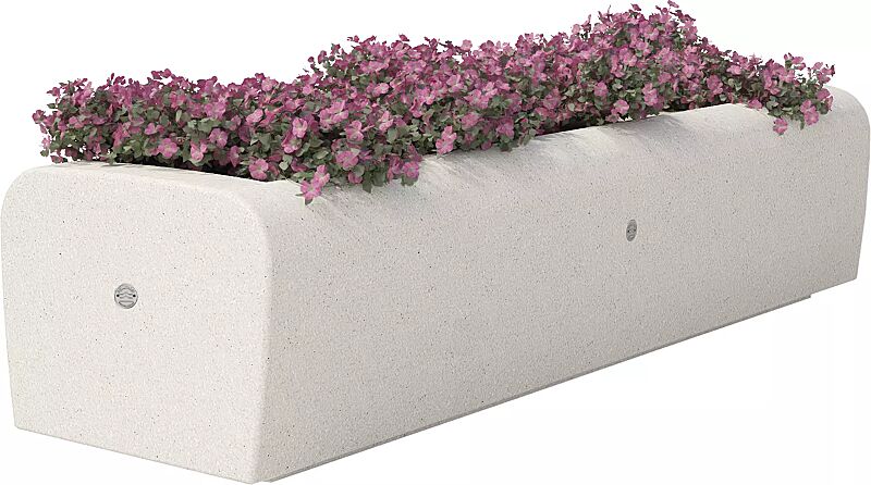 Pflanzbehälter ONDA, rechteckig, aus Beton geschliffen, in Granitoptik weiß