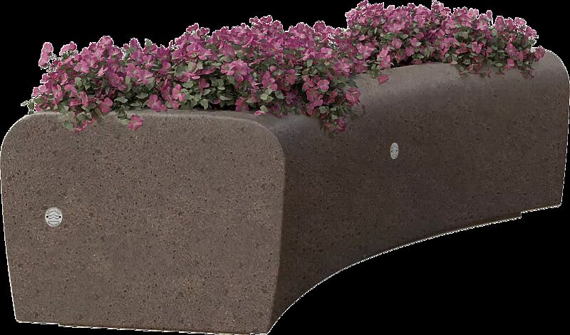 Plantbehälter ONDA, gebogen, aus rekonstituiertem Marmor geschliffen, in porphyr