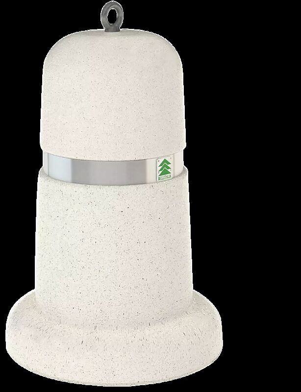 Poller RAY aus Beton, mit Edelstahlband,  in Granitoptik weiß