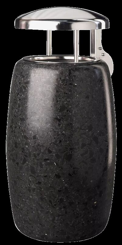 Abfallbehälter PEGASO aus rekonstituiertem Marmor geschliffen, in schwarz ebano, mit Edelstahl-Schutzdach