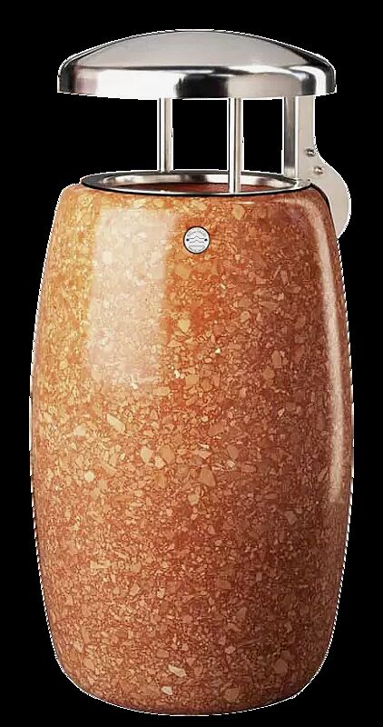 Abfallbehälter PEGASO aus rekonstituiertem Marmor geschliffen, in veronarot, mit Edelstahl-Schutzdach