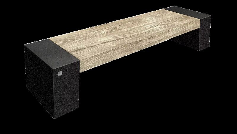 Sitzbank ERACLEA GRES ohne Rückenlehne, aus rekonstituiertem Marmor, in schwarz ebano, mit Feinsteinzeug-Auflage in Holzoptik hell