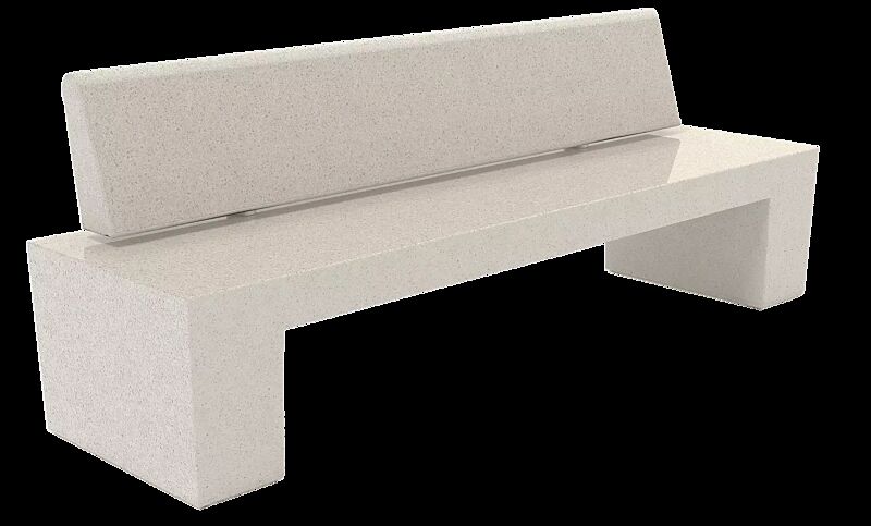 Sitzbank ERACLEA mit Rückenlehne, aus rekonstituiertem Marmor, Sitzfläche und Rückenlehne geschliffen, in botticino