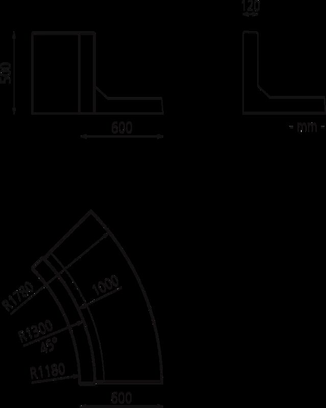 Stützwand MIURA CURVED, konvex gebogen - 45° Höhe 500 mm