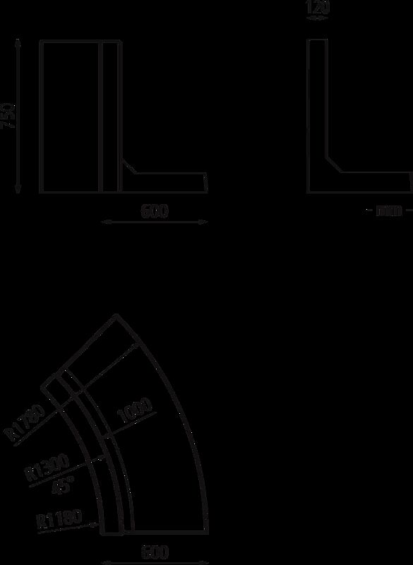 Stützwand MIURA CURVED, konvex gebogen - 45° Höhe 750 mm