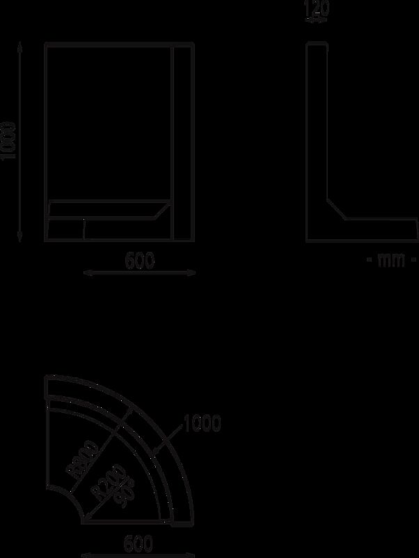 Stützwand MIURA CURVED, konkav gebogen - 90° Höhe 1000 mm