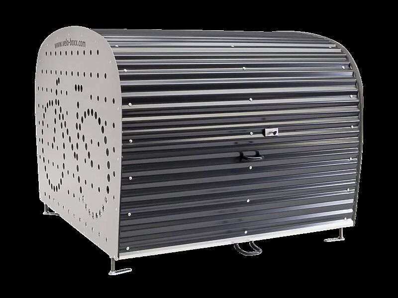 Fahrradgarage VELO-BOXX®-Professional für 4 Stellplätze, Klappflügeltür aus Wellblech in RAL 7016 anthrazitgrau, Seitenwände in RAL 7004 signalgrau