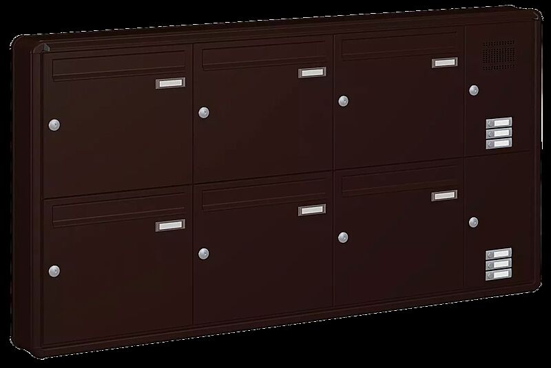 Aufputzanlage NIZZA NEW mit 6 Briefkästen, mit Sprech- / Klingelfach, in RAL 8017 schokoladenbraun