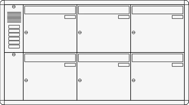 Aufputz-Briefkastenanlage NIZZA, 6 Briefkästen (je 3 nebeneinander), mit Sprech- / Klingelfach