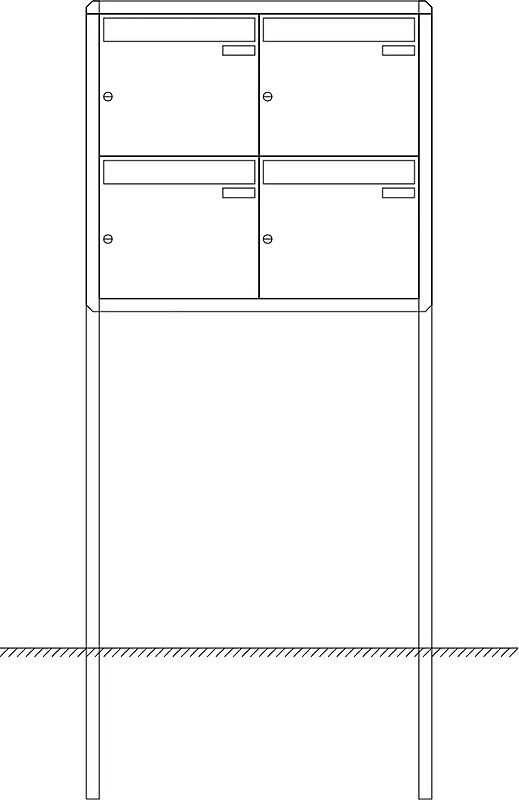 Briefkastenanlage Nizza mit Ständeranlage, zum Einbetonieren, 4 Briefkästen (je 2 nebeneinander), ohne Sprech- / Klingelfach