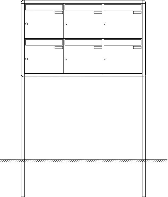 Briefkastenanlage Nizza mit Ständeranlage, zum Einbetonieren, 6 Briefkästen (je 3 nebeneinander), ohne Sprech- / Klingelfach