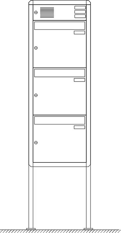 Briefkastenanlage Nizza mit Ständeranlage, zum Aufdübeln, 3 Briefkästen (untereinander), mit Sprech- / Klingelfach