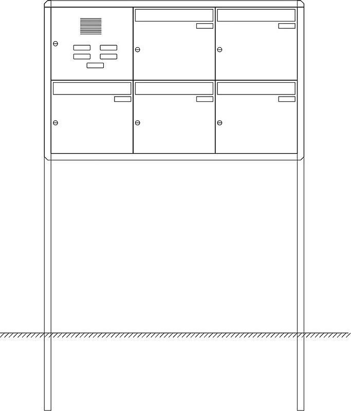 Briefkastenanlage Nizza mit Ständeranlage, zum Einbetonieren, 5 Briefkästen (3 nebeneinander), mit Sprech- / Klingelfach