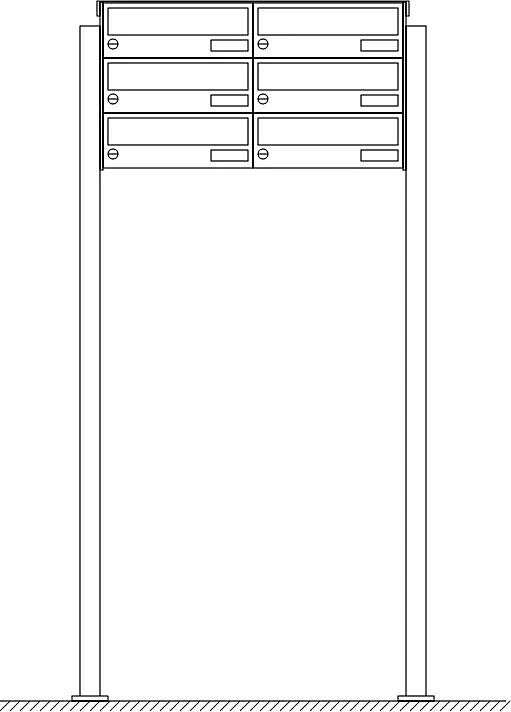 Briefkastenanlage NANTES, zum Aufdübeln, 6 Briefkästen (2 nebeneinander), ohne Sprech- / Klingelfach