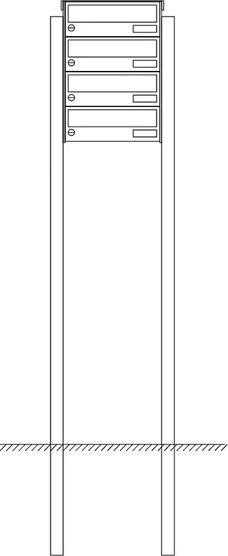 Briefkastenanlage NANTES, zum Einbetonieren, 4 Briefkästen (untereinander), ohne Sprech- / Klingelfach