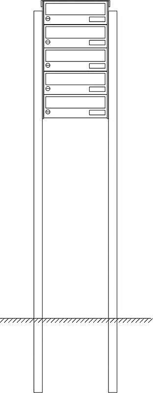 Briefkastenanlage NANTES, zum Einbetonieren, 5 Briefkästen (untereinander), ohne Sprech- / Klingelfach