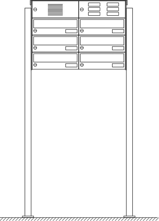 Briefkastenanlage NANTES, zum Aufdübeln, 6 Briefkästen (2 nebeneinander), mit Sprech- / Klingelfach
