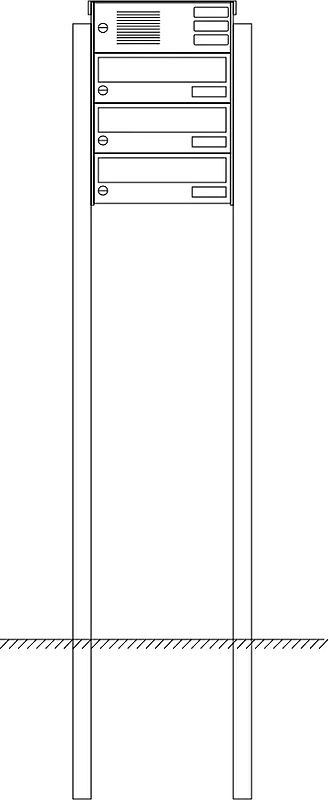 Briefkastenanlage NANTES, zum Einbetonieren, 3 Briefkästen (untereinander), mit Sprech- / Klingelfach