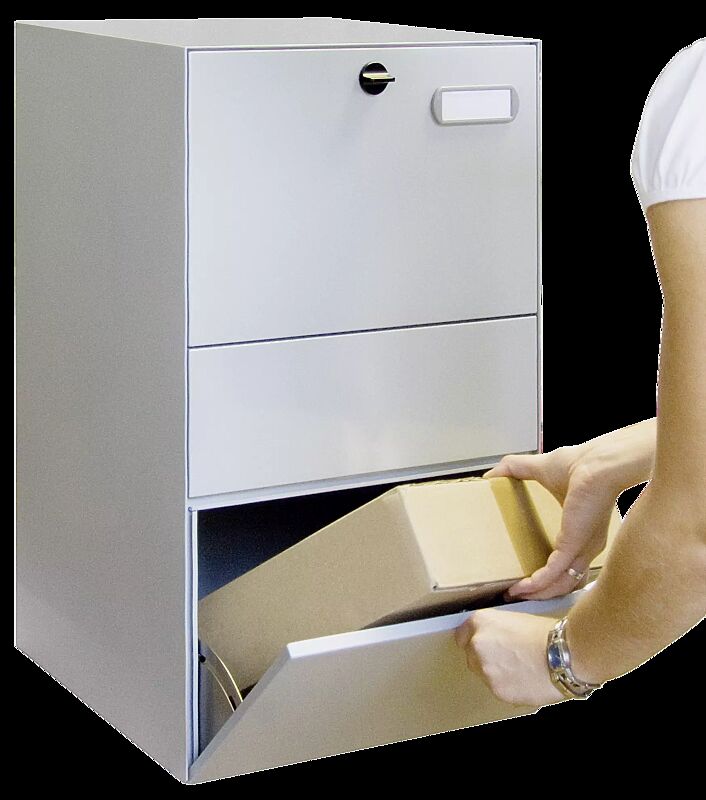 aus Auffangbox nach Entriegeln entnehmen