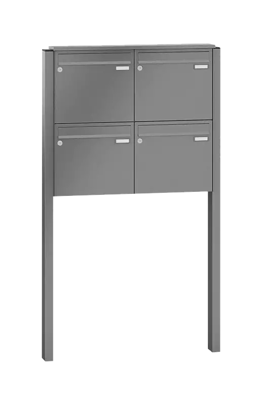 Briefkastenanlage RAGUSA mit 4 Briefkästen, zum Einbetonieren, ohne Sprech- und Klingelfach, Stahlteile in RAL 9007 graualuminium