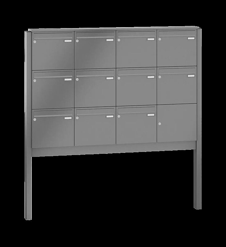 Briefkastenanlage RAGUSA mit 11 Briefkästen, zum Einbetonieren, ohne Sprech- und Klingelfach, Stahlteile in RAL 9007 graualuminium