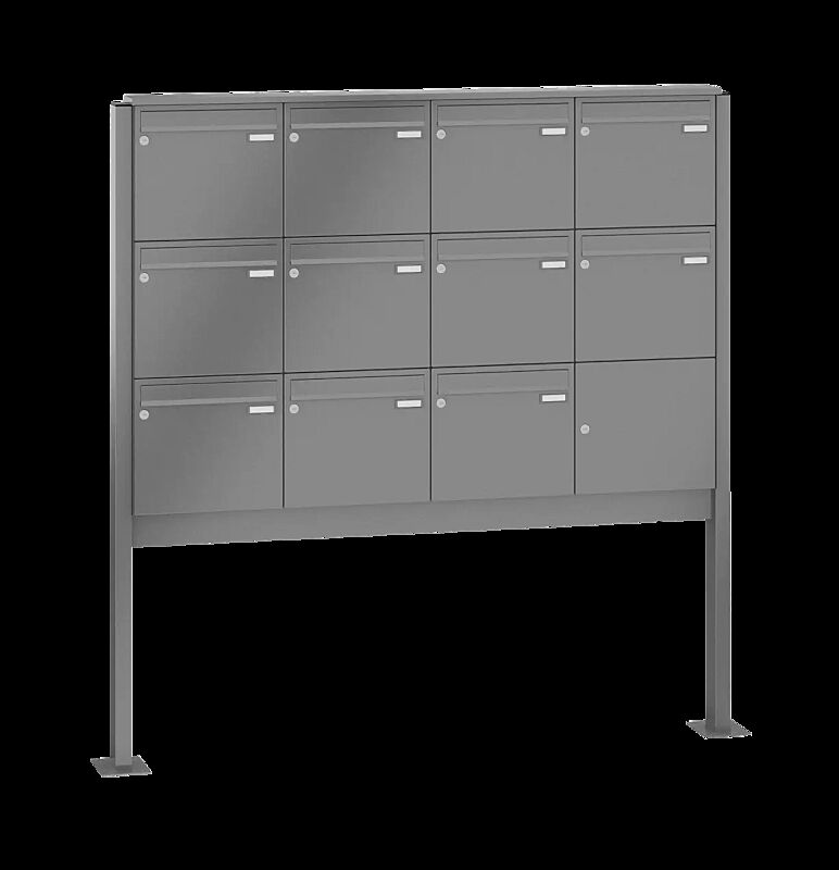 Briefkastenanlage RAGUSA mit 11 Briefkästen, zum Aufdübeln, ohne Sprech- und Klingelfach, Stahlteile in RAL 9007 graualuminium