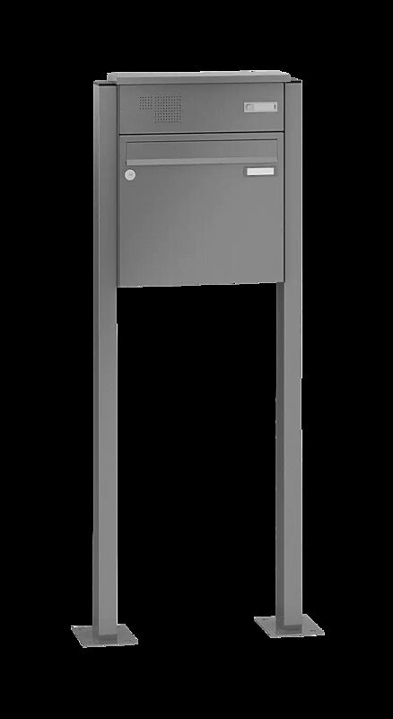 Briefkastenanlage RAGUSA mit 1 Briefkasten, zum Aufdübeln, mit Sprech- und Klingelfach, Stahlteile in RAL 9007 graualuminium