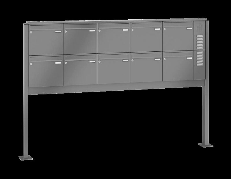 Briefkastenanlage RAGUSA mit 10 Briefkästen, zum Aufdübeln, mit Sprech- und Klingelfach, Stahlteile in RAL 9007 graualuminium