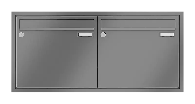 Briefkastenanlage RAGUSA mit 2 Briefkästen, Unterputzanlage, ohne Sprech- und Klingelfach, Stahlteile in RAL 9007 graualuminium