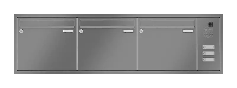 Briefkastenanlage RAGUSA mit 3 Briefkästen, Unterputzanlage, mit Sprech- und Klingelfach, Stahlteile in RAL 9007 graualuminium