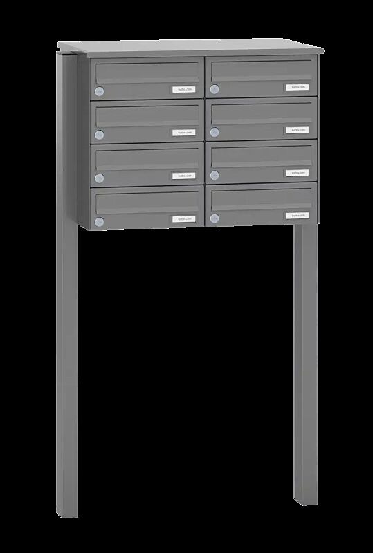 Briefkastenanlage ASTET mit 8 Briefkästen, zum Einbetonieren, ohne Sprech- und Klingelfach, in RAL 9007 graualuminium