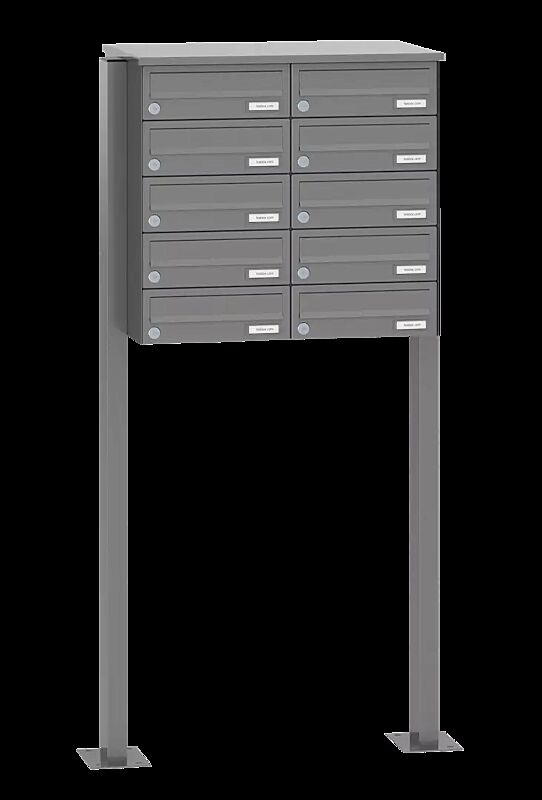 Briefkastenanlage ASTET mit 10 Briefkästen, zum Aufdübeln, ohne Sprech- und Klingelfach, in RAL 9007 graualuminium