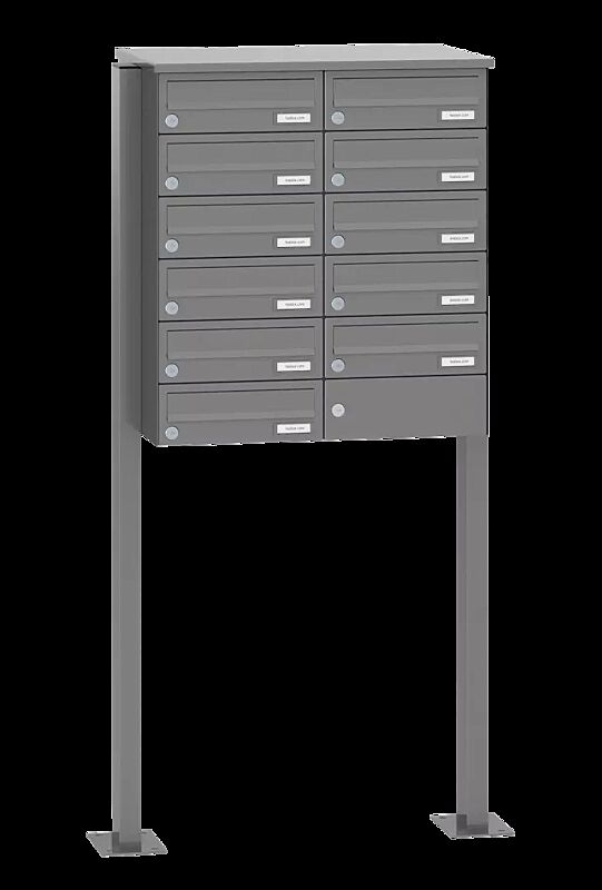 Briefkastenanlage ASTET mit 11 Briefkästen, zum Aufdübeln, ohne Sprech- und Klingelfach, in RAL 9007 graualuminium