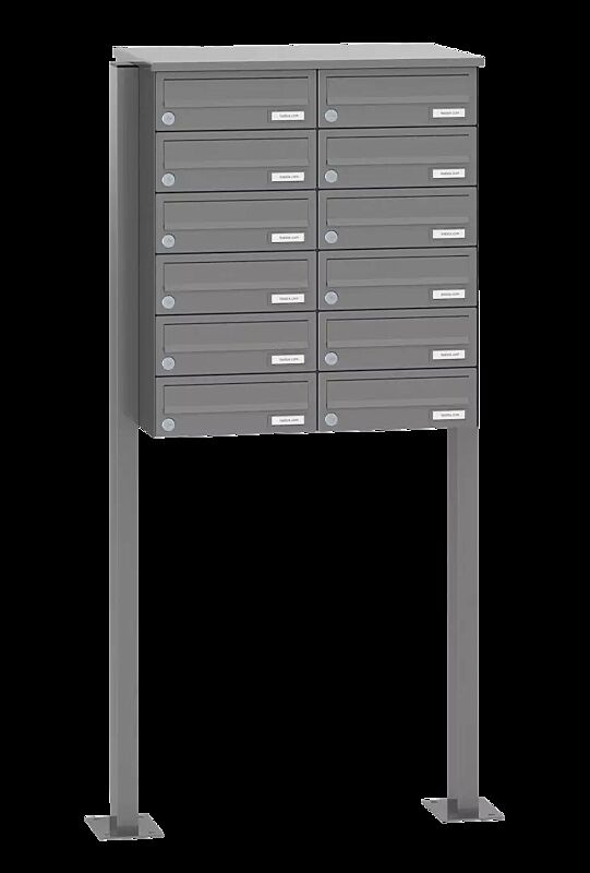 Briefkastenanlage ASTET mit 12 Briefkästen, zum Aufdübeln, ohne Sprech- und Klingelfach, in RAL 9007 graualuminium