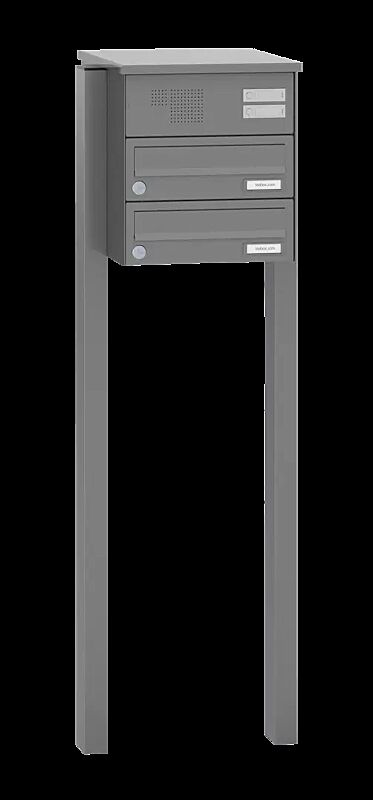 Briefkastenanlage ASTET mit 2 Briefkästen, zum Einbetonieren, mit Sprech- und Klingelfach, in RAL 9007 graualuminium