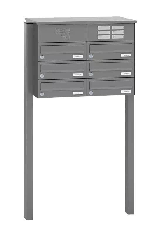 Briefkastenanlage ASTET mit 6 Briefkästen, zum Einbetonieren, mit Sprech- und Klingelfach, in RAL 9007 graualuminium