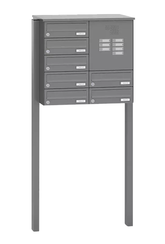 Briefkastenanlage ASTET mit 7 Briefkästen, zum Einbetonieren, mit Sprech- und Klingelfach, in RAL 9007 graualuminium