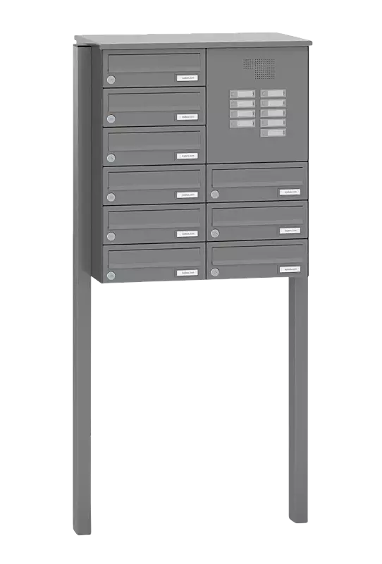 Briefkastenanlage ASTET mit 9 Briefkästen, zum Einbetonieren, mit Sprech- und Klingelfach, in RAL 9007 graualuminium