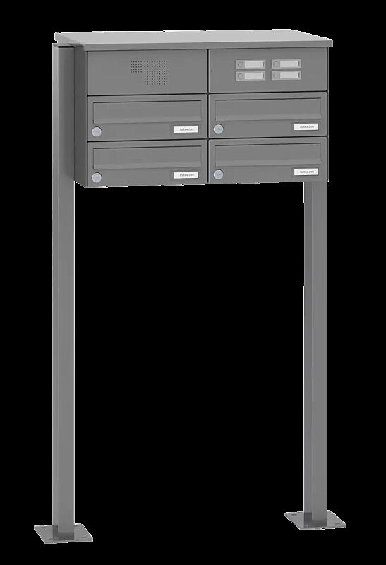 Briefkastenanlage ASTET mit 4 Briefkästen, zum Aufdübeln, mit Sprech- und Klingelfach, in RAL 9007 graualuminium