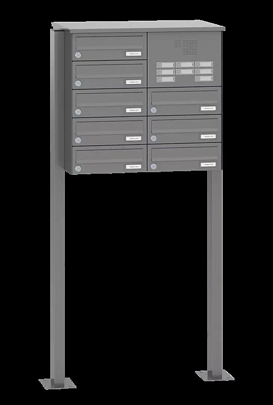 Briefkastenanlage ASTET mit 8 Briefkästen, zum Aufdübeln, mit Sprech- und Klingelfach, in RAL 9007 graualuminium