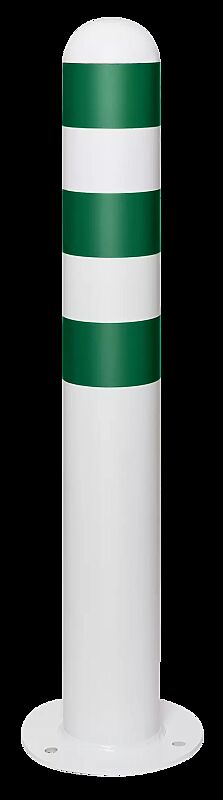 Schutzpoller ANTIN zum Aufdübeln, mit Reflexfolie in grün, pulverbeschichtet in weiß