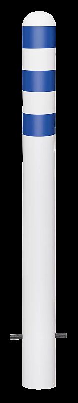 Schutzpoller ANTIN zum Einbetonieren, mit Reflexfolie in blau, pulverbeschichtet in weiß