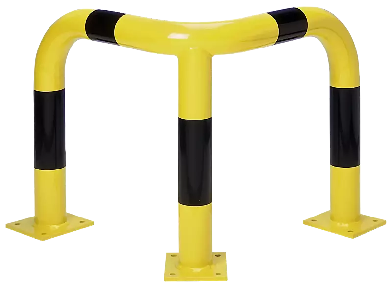 Rammschutzwinkel KEURU zum Aufdübeln, Höhe 600 mm, gelb kunststoffbeschichtet mit schwarzen Signalstreifen
