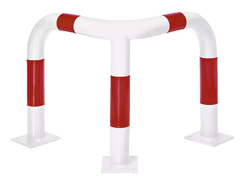 Rammschutzwinkel KEURU zum Aufdübeln, Höhe 600 mm, weiß kunststoffbeschichtet mit roten Signalstreifen